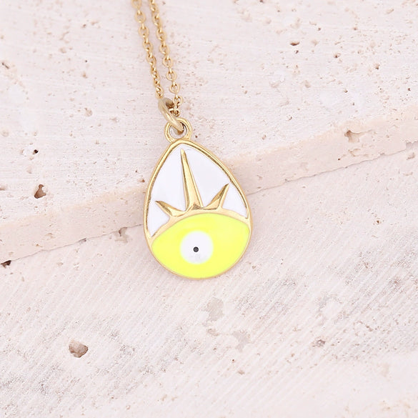 Wholesale Women's Geometric Stainless Steel Cross Necklace With Eye Pattern And Zircon Design