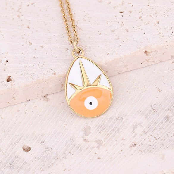 Wholesale Women's Geometric Stainless Steel Cross Necklace With Eye Pattern And Zircon Design