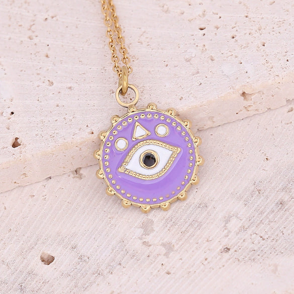 Wholesale Women's Geometric Stainless Steel Cross Necklace With Eye Pattern And Zircon Design