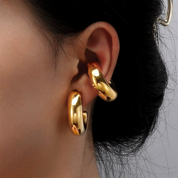Wholesale Women's Geometric Stainless Steel Cshaped Hollow Ear Bone Clip Jewelry 18K Gold Plated