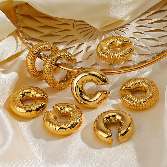 Wholesale Women's Geometric Stainless Steel Cshaped Hollow Ear Bone Clip Jewelry 18K Gold Plated