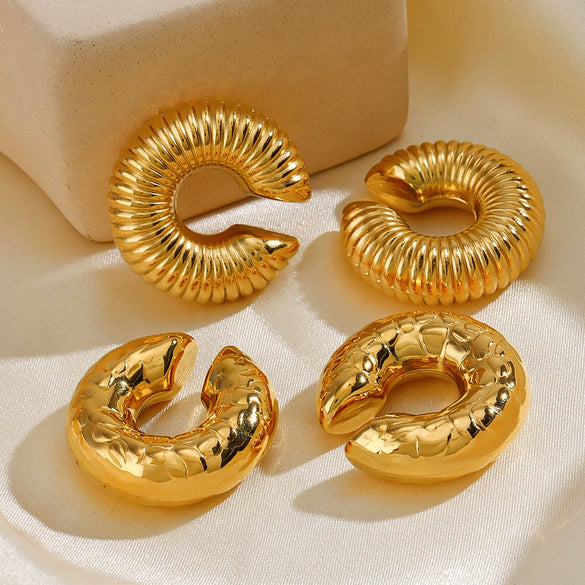 Wholesale Women's Geometric Stainless Steel Cshaped Hollow Ear Bone Clip Jewelry 18K Gold Plated