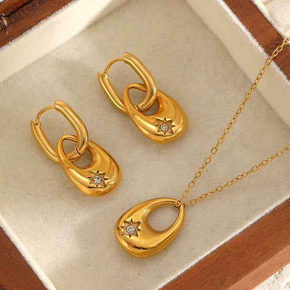 Wholesale Women's Geometric Stainless Steel Diamondencrusted Earrings With Vacuum Real Gold Plating