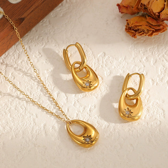 Wholesale Women's Geometric Stainless Steel Diamondencrusted Earrings With Vacuum Real Gold Plating