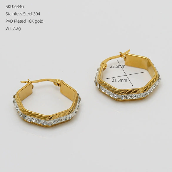 Wholesale Women's Geometric Stainless Steel Diamondstudded Electroplated Earrings