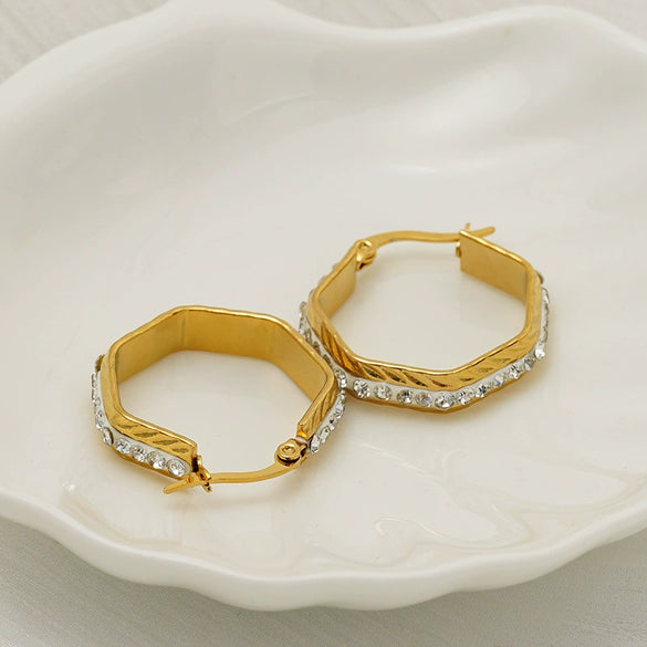 Wholesale Women's Geometric Stainless Steel Diamondstudded Electroplated Earrings