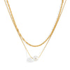 Wholesale Women's Geometric Stainless Steel Doublelayer Sweater Chain Necklace With Imitation Pearl Pendant Pvd Furnace Vacuum Real Gold Plated