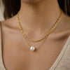 Wholesale Women's Geometric Stainless Steel Doublelayer Sweater Chain Necklace With Imitation Pearl Pendant Pvd Furnace Vacuum Real Gold Plated