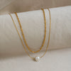 Wholesale Women's Geometric Stainless Steel Doublelayer Sweater Chain Necklace With Imitation Pearl Pendant Pvd Furnace Vacuum Real Gold Plated