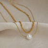Wholesale Women's Geometric Stainless Steel Doublelayer Sweater Chain Necklace With Imitation Pearl Pendant Pvd Furnace Vacuum Real Gold Plated