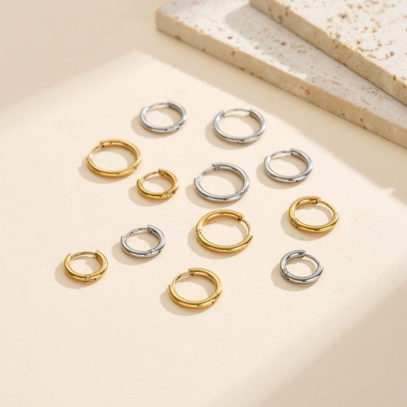 Wholesale Women's Geometric 304 Stainless Steel Ear Hoops With Vacuum Real Gold Plating In Pvd Furnace And Original Design