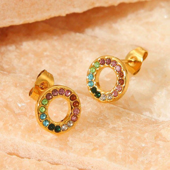 Wholesale Women's Geometric Stainless Steel Earrings With Colored Diamond Electroplated