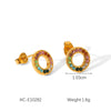 Wholesale Women's Geometric Stainless Steel Earrings With Colored Diamond Electroplated
