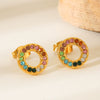 Wholesale Women's Geometric Stainless Steel Earrings With Colored Diamond Electroplated
