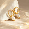 Wholesale Women's Geometric Stainless Steel Earrings With Freshwater Pearl 18K Gold Plated