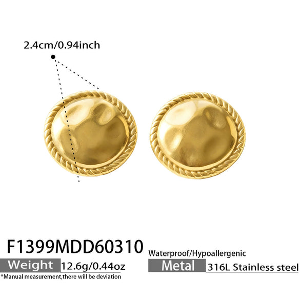 Wholesale Women's Geometric Stainless Steel Earrings With Gold Plating And Hammered Texture