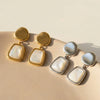Wholesale Women's Geometric Stainless Steel Earrings With 18K Gold Plating And Motherofpearl Pendant