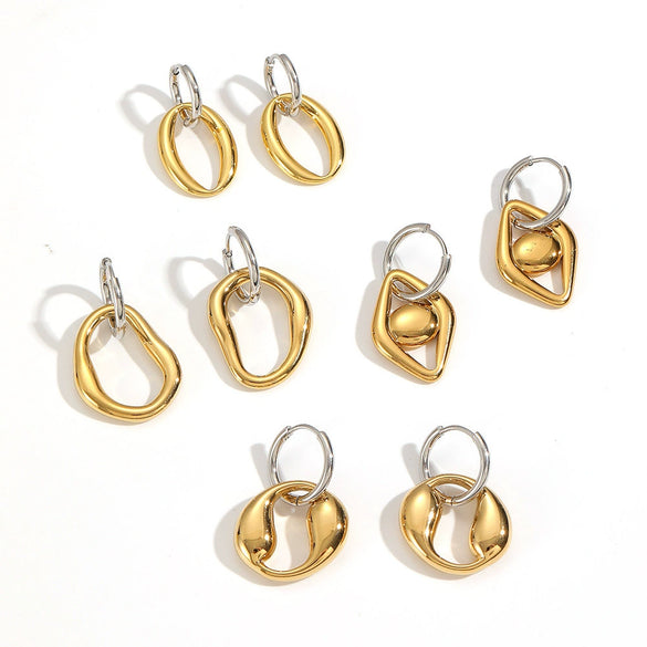 Wholesale Women's Geometric Stainless Steel Earrings With Pvd Furnace Vacuum Real Gold Plating