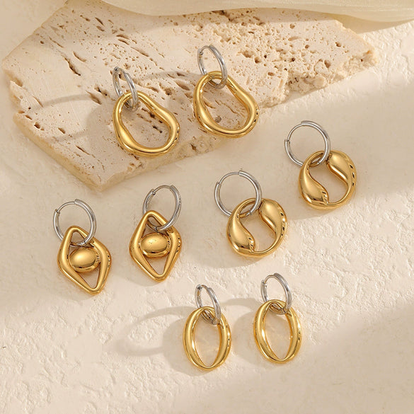 Wholesale Women's Geometric Stainless Steel Earrings With Pvd Furnace Vacuum Real Gold Plating