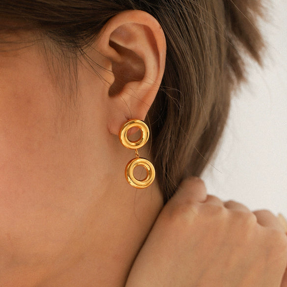 Wholesale Women's Geometric Stainless Steel Earrings With Pvd Furnace Vacuum Real Gold Plating