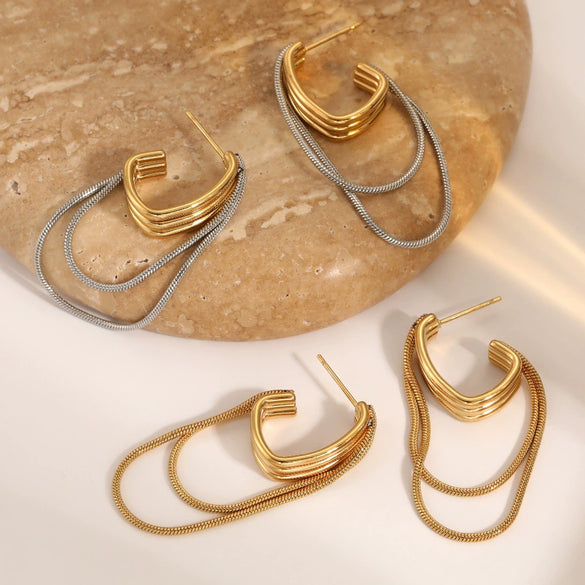 Wholesale Women's Geometric Stainless Steel Earrings With Vacuum Real Gold Plating In Pvd Furnace
