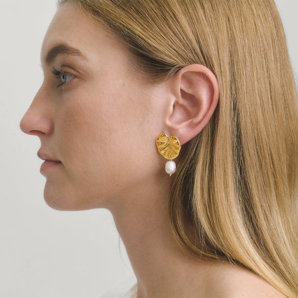 Wholesale Women's Geometric Stainless Steel Earrings With Vacuum Real Gold Plating Inspired By Plants And Flowers