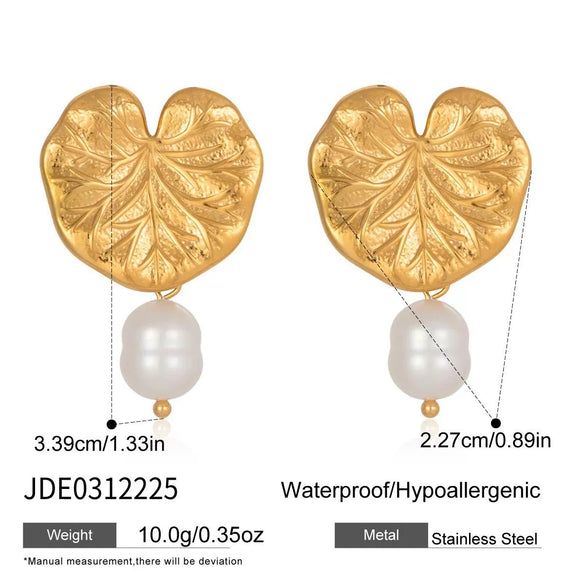 Wholesale Women's Geometric Stainless Steel Earrings With Vacuum Real Gold Plating Inspired By Plants And Flowers