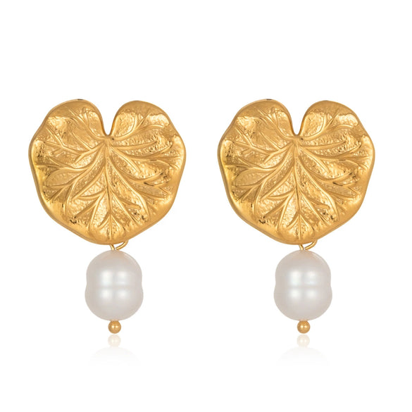 Wholesale Women's Geometric Stainless Steel Earrings With Vacuum Real Gold Plating Inspired By Plants And Flowers