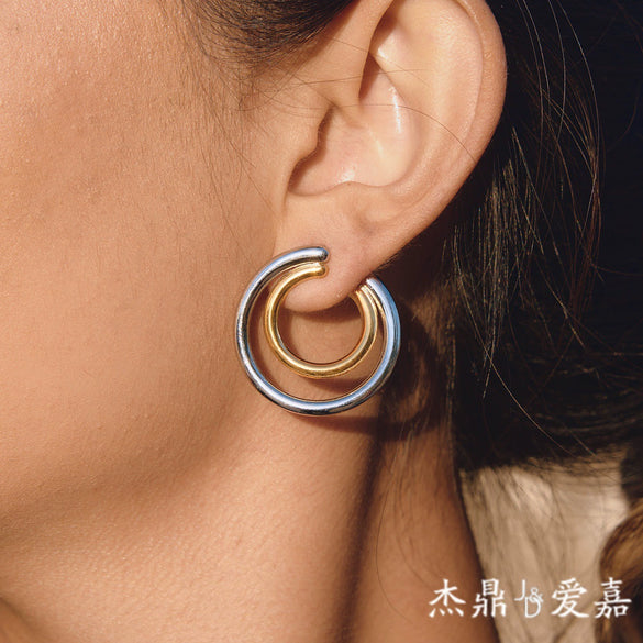 Wholesale Women's Geometric Stainless Steel Earrings With Vacuum Real Gold Plating