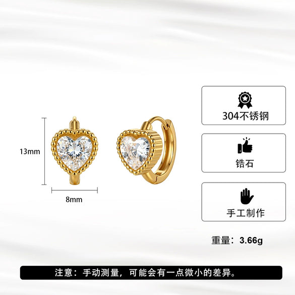 Wholesale Women's Geometric Stainless Steel Earrings With Zircon Encrusted And 18K Plated