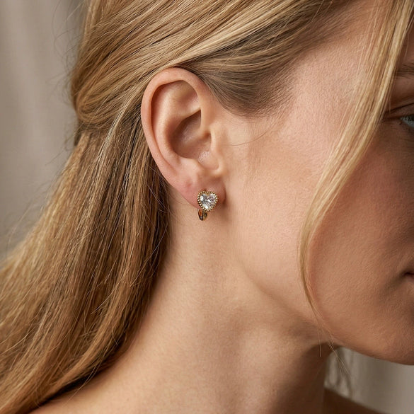 Wholesale Women's Geometric Stainless Steel Earrings With Zircon Encrusted And 18K Plated