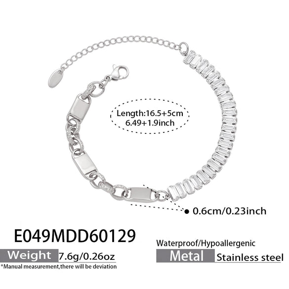 Wholesale Women's Geometric Stainless Steel Electroplated 5A Zircon Spliced Chain Light Luxury Bracelet
