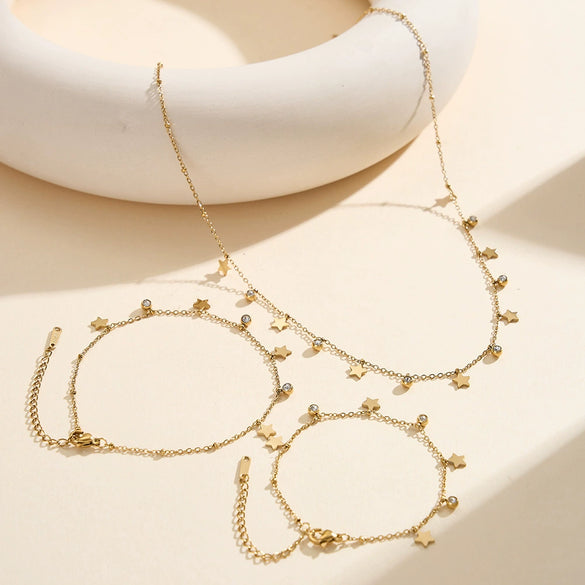 Wholesale Women's Geometric Stainless Steel Electroplated Accessories Set Of Bracelets Necklaces And Earrings