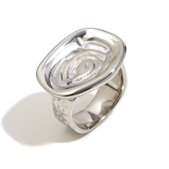 Wholesale Women's Geometric Stainless Steel Electroplated Asymmetrical Surface Texture Ring Light Luxury Style Hand Jewelry