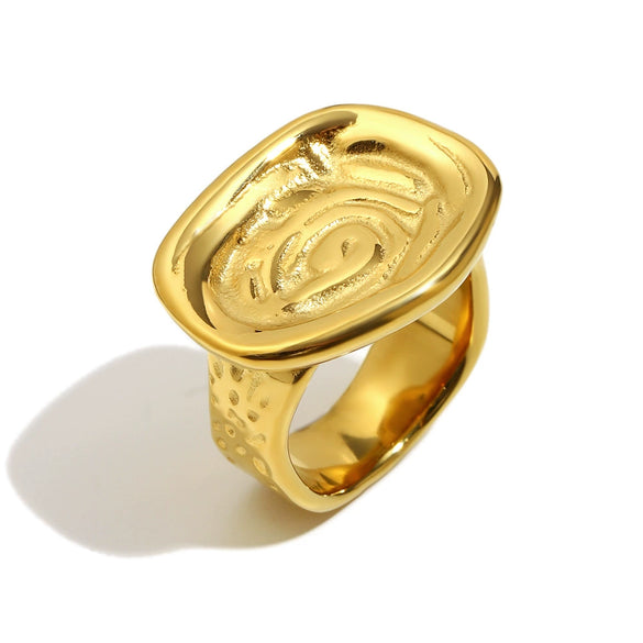 Wholesale Women's Geometric Stainless Steel Electroplated Asymmetrical Surface Texture Ring Light Luxury Style Hand Jewelry