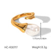 Wholesale Women's Geometric Stainless Steel Electroplated Baroque Pearl Ring Minimalist Ins Style Jewelry