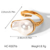 Wholesale Women's Geometric Stainless Steel Electroplated Baroque Pearl Ring Minimalist Ins Style Jewelry