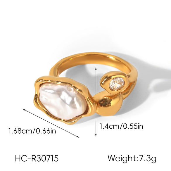 Wholesale Women's Geometric Stainless Steel Electroplated Baroque Pearl Ring Minimalist Ins Style Jewelry