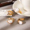 Wholesale Women's Geometric Stainless Steel Electroplated Baroque Pearl Ring Minimalist Ins Style Jewelry