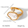 Wholesale Women's Geometric Stainless Steel Electroplated Baroque Pearl Ring Minimalist Ins Style Jewelry