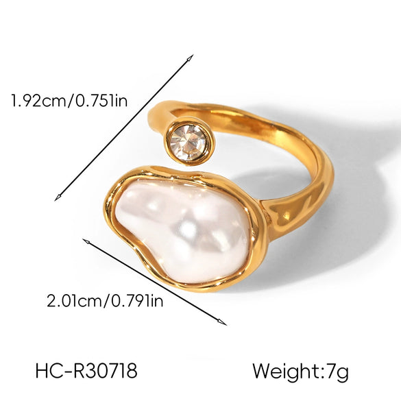 Wholesale Women's Geometric Stainless Steel Electroplated Baroque Pearl Ring Minimalist Ins Style Jewelry
