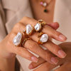 Wholesale Women's Geometric Stainless Steel Electroplated Baroque Pearl Ring Minimalist Ins Style Jewelry