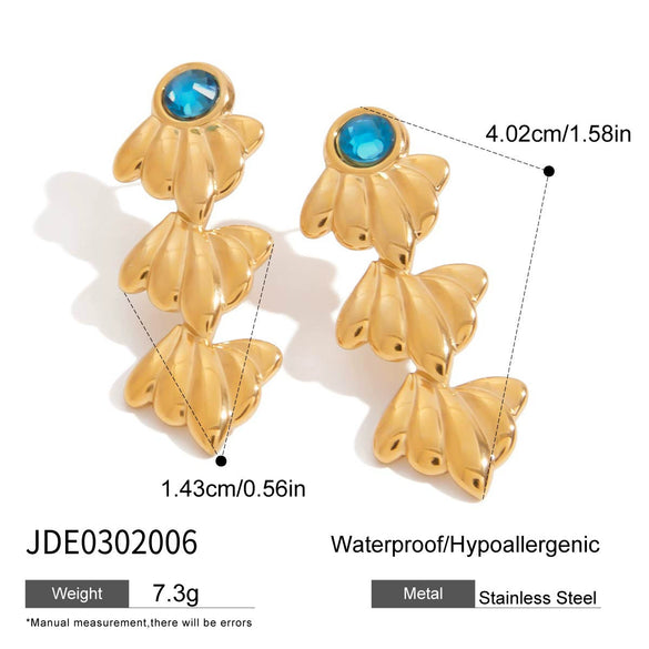 Wholesale Women's Geometric Stainless Steel Electroplated Blue Transparent Cut Glass Light Ear Jewelry