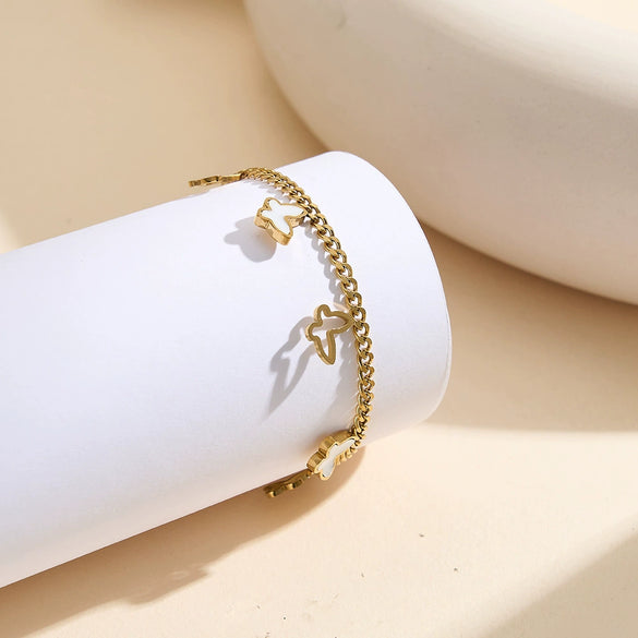 Wholesale Women's Geometric Stainless Steel Electroplated Bracelet With Butterfly Design Cuban Chain