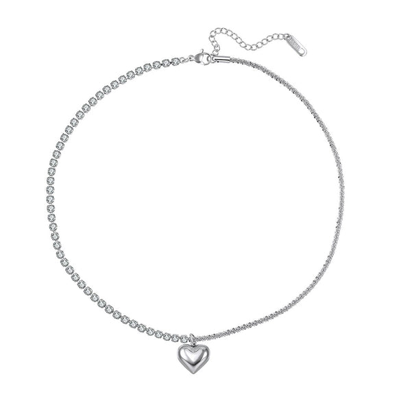 Wholesale Women's Geometric Stainless Steel Electroplated Calendering Chain Single Heart Pendant Necklace