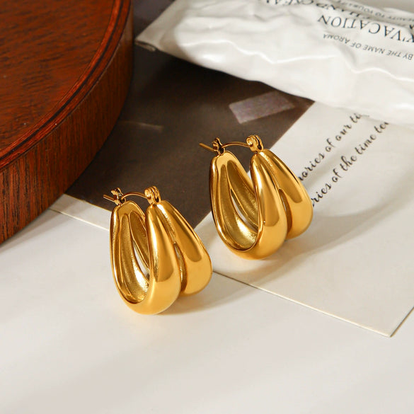 Wholesale Women's Geometric Stainless Steel Electroplated Cast Hollow Ushaped Hoop Earrings