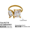 Wholesale Women's Geometric Stainless Steel Electroplated Champagnecolored Cut Rectangular Zircon Ring Jewelry