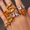 Wholesale Women's Geometric Stainless Steel Electroplated Champagnecolored Cut Rectangular Zircon Ring Jewelry