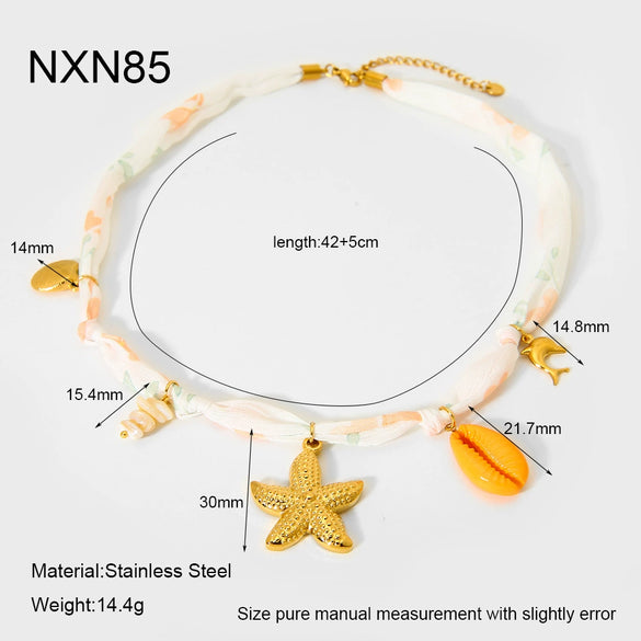 Wholesale Women's Geometric Stainless Steel Electroplated Clavicle Chain Necklace With Fish Tail And Starfish Pendant