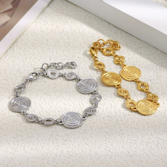 Wholesale Women's Geometric Stainless Steel Electroplated Conch Fossil Bracelet Retro Highend Hand Jewelry